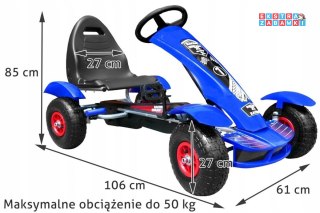 [F618] Gokart na pedały Racing XL dla dzieci 3+ Pompowane koła Regulacja fotela - niebieski