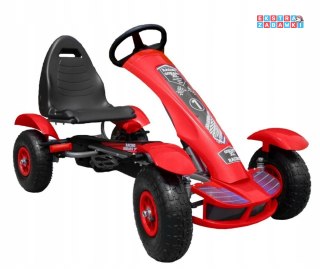 [F618] Gokart na pedały Racing XL dla dzieci 3+ Pompowane koła Regulacja fotela - czerwony