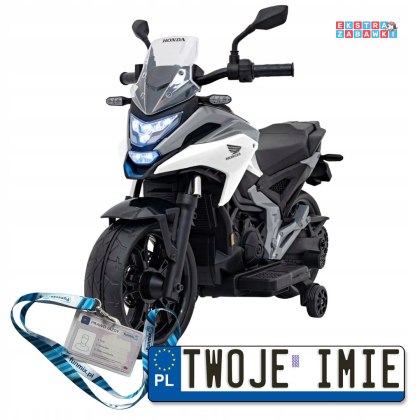 Biały Motor Honda NC750x na akumulator - 2x35W, 12V/4.5Ah, odgłosy silnika, boczne kółka, bluetooth, MP3 - [TR2306]