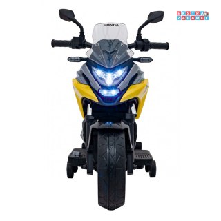 Żółty Motor Honda NC750x na akumulator - 2x35W, 12V/4.5Ah, odgłosy silnika, boczne kółka, bluetooth, MP3 - [TR2306]