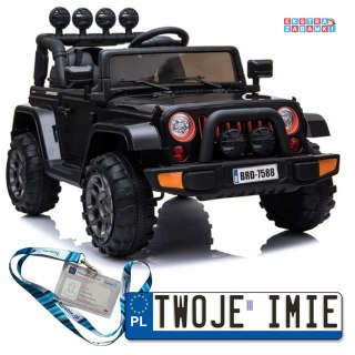 Czarny Terenowy Full Time 4WD na akumulator - 4X40W, 12V/10Ah, koła EVA, pilot, LED - [BRD-7588]