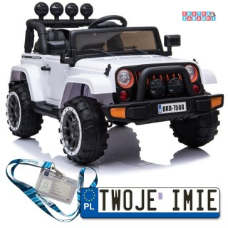 Biały Terenowy Full Time 4WD na akumulator - 4X40W, 12V/10Ah, koła EVA, pilot, LED - [BRD-7588]
