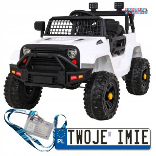 Biały Jeep Dark Night na akumulator - 2x35W, 12V/7Ah, pilot, ekoskóra, wolny start, EVA, audio - [BDM0922]
