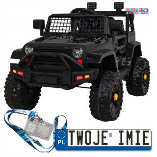 Czarne Jeep Dark Night na akumulator - ekoskóra, wolny start, LED, EVA, audio, wgrane melodyjki