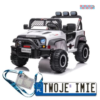 Biały Jeep Geoland BRD-2108 na akumulator - 24V, 4x4, Ekoskóra, EVA, LED, MP3, Pasy