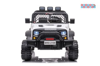 Biały Jeep Geoland BRD-2108 na akumulator - 24V, 4x4, Ekoskóra, EVA, LED, MP3, Pasy