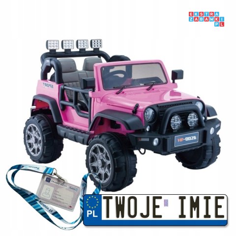 [3950] Jeep HP012 na akumulator 2x45W 12V/7Ah z Pilotem ekoskóra koła EVA MP3 USB pasy - różowy