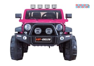 Różowy Jeep HP012 na akumulator - 2x45W, 12V/7Ah, Pilot, ekoskóra, koła EVA, MP3, USB, pasy - [3950]