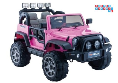 [3950] Jeep HP012 na akumulator 2x45W 12V/7Ah z Pilotem ekoskóra koła EVA MP3 USB pasy - różowy