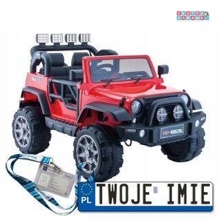 Czerwony Jeep HP012 na akumulator - 2x45W, 12V/7Ah, z Pilotem, ekoskóra, koła EVA, MP3, USB, pasy - [3948]