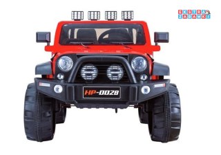 Czerwony Jeep HP012 na akumulator - 2x45W, 12V/7Ah, z Pilotem, ekoskóra, koła EVA, MP3, USB, pasy - [3948]