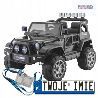 Czarny Jeep HP012 na akumulator - 2x45W, 12V/7Ah, z Pilotem, ekoskóra, koła EVA, MP3, USB, pasy - [3947]