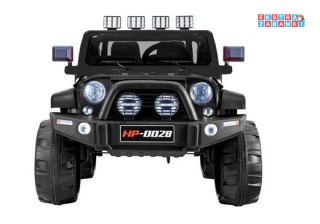 Czarny Jeep HP012 na akumulator - 2x45W, 12V/7Ah, z Pilotem, ekoskóra, koła EVA, MP3, USB, pasy - [3947]