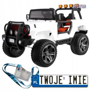 Białe Jeep Monster 4x4 na akumulator - pilot, regulacja siedzenia, MP3, LED, EVA