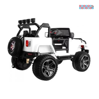 Białe Jeep Monster 4x4 na akumulator - pilot, regulacja siedzenia, MP3, LED, EVA