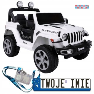 Biały Jeep na akumulator - 4x45W, 12V/7Ah, pilot, światła LED, MP3 - [15554]