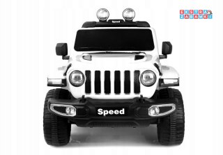 Biały Jeep na akumulator - 4x45W, 12V/7Ah, pilot, światła LED, MP3 - [15554]