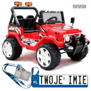 Czerwony Jeep Raptor S618 na akumulator - 2x45W, 12V/7Ah, pilot, klakson, EVA, LED - [2550]