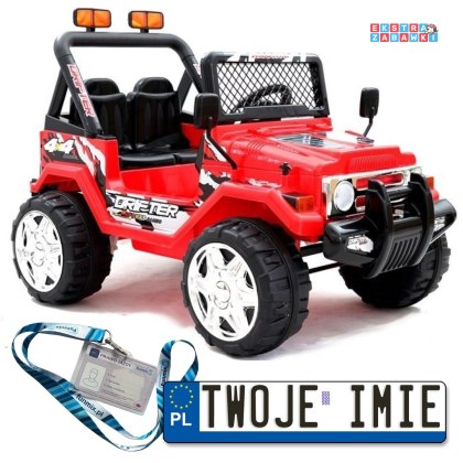 Czerwony Jeep Raptor S618 na akumulator - 2x45W, 12V/7Ah, pilot, klakson, EVA, LED - [2550]