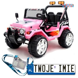 Różowy Jeep Raptor S618 na akumulator - 2x45W, 12V/7Ah, pilot, klakson, EVA, LED - [2552]