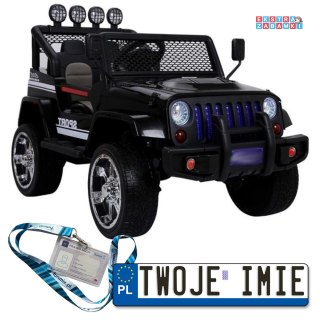 Czarny Jeep S2388 na akumulator - 4x45W, 12V/10Ah, Bluetooth, Ekoskóra, EVA, LED - [6590]