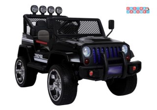 Czarny Jeep S2388 na akumulator - 4x45W, 12V/10Ah, Bluetooth, Ekoskóra, EVA, LED - [6590]