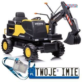 Koparka Volvo na akumulator - czarna, 2x35W, ekoskóra, EVA, LED