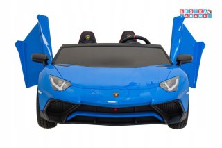 Niebieskie Lamborghini Aventador SV na akumulator - 2x200W 24V/10Ah, pompowane koła, pilot, panel audio, LED - [A8803]