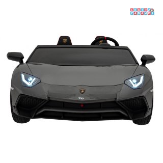 Szare Lamborghini Aventador SV na akumulator - 2x200W 24V/10Ah, pompowane koła, pilot, panel audio, LED - [A8803]