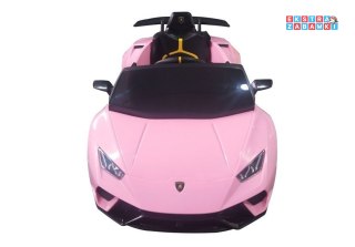 Różowe Lamborghini Huracan na akumulator - Ekoskóra, EVA, LED, Bluetooth, USB, Pasy