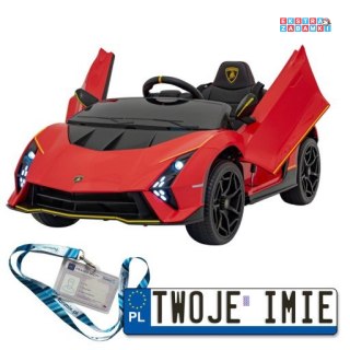 Czerwone Lamborghini Invencible na akumulator - 4x35W, 12V/7Ah, ekoskóra, EVA, USB, MP3, Bluetooth - [S319]