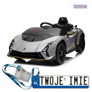 Szare Lamborghini Invencible na akumulator - 4x35W, 12V/7Ah, ekoskóra, EVA, USB, MP3, Bluetooth - [S319]