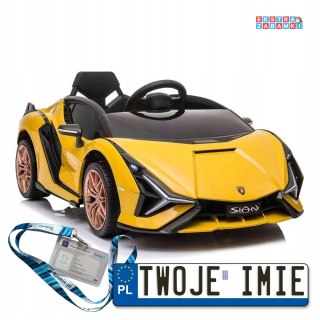Żółte Lamborghini sian na akumulator - ekoskóra, koła EVA, wejście MP3, USB