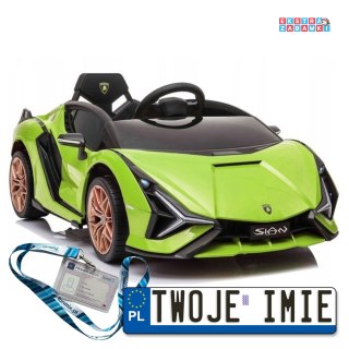 Zielone Lamborghini sian na akumulator - ekoskóra, koła EVA, wejście MP3, USB