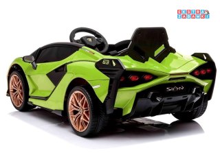Zielone Lamborghini sian na akumulator - ekoskóra, koła EVA, wejście MP3, USB