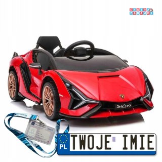 Czerwone Lamborghini sian na akumulator - ekoskóra, koła EVA, wejście MP3, USB