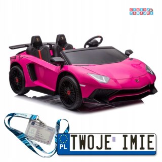 Różowe Lamborghini XXL A8803 na akumulator - 200W, 24V/14Ah, ekoskóra, koła pompowane, MP3 - [13431]
