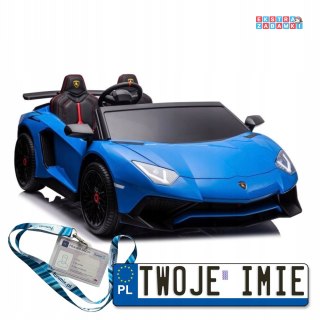 Niebieskie Lamborghini XXL A8803 na akumulator - 200W, 24V/14Ah, ekoskóra, koła pompowane, MP3 - [13430]