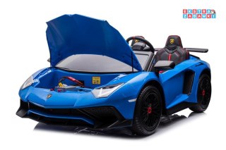 Niebieskie Lamborghini XXL A8803 na akumulator - 200W, 24V/14Ah, ekoskóra, koła pompowane, MP3 - [13430]