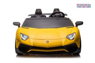 Żółte Lamborghini XXL A8803 na akumulator - 200W, 24V/14Ah, ekoskóra, koła pompowane, MP3 - [13428]