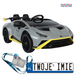 Szare Lamborghini STO DRIFT na akumulator - 2x45W 24V/4.5Ah, z Pilotem, EVA, LED - [15526]