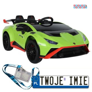 Zielone Lamborghini STO DRIFT na akumulator - 2x45W, 24V/4.5Ah, z Pilotem, EVA, LED - [15525]