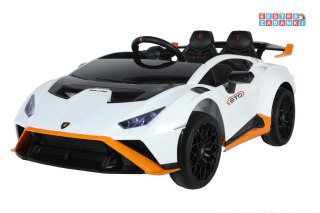 Białe Lamborghini STO DRIFT na akumulator - 2x45W, 24V/4.5Ah, z Pilotem, EVA, LED - [15523]