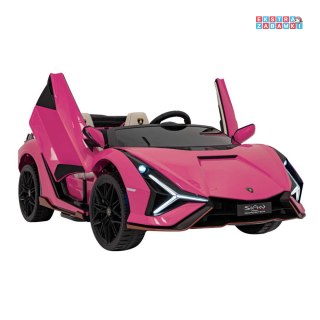 Różowy Lamborghini Sian na akumulator - ekoskóra, EVA, MP3, USB, Bluetooth, pasy