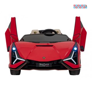 Czerwone Lamborghini Sian na akumulator - 4x100W, 24V/9Ah, ekoskóra, EVA, MP3, USB, Bluetooth, pasy - [QLS-6988]