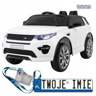 Biały Land Rover Discovery na akumulator - 2x35W, 12V/7Ah, pilot, regulacja siedzenia, EVA, MP3, LED - [HL2388]
