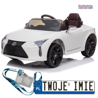 Białe Lexus LC500 na akumulator - Pilot, Wolny Start, ekoskóra, EVA, Audio, LED