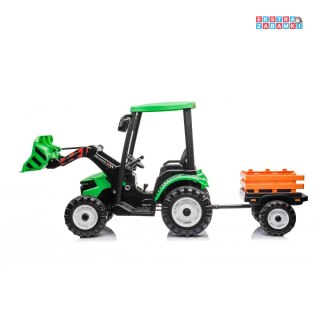 Traktor D68 z przyczepką na akumulator - zielony, 2x200W, ekoskóra, pilot, LED [JS3158B]