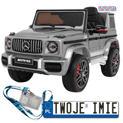 Srebrny Mercedes AMG G63 na akumulator - 2x35W, 12V/7Ah, pilot, MP3, LED, EVA, pasy - [BBH-0003.EXL]