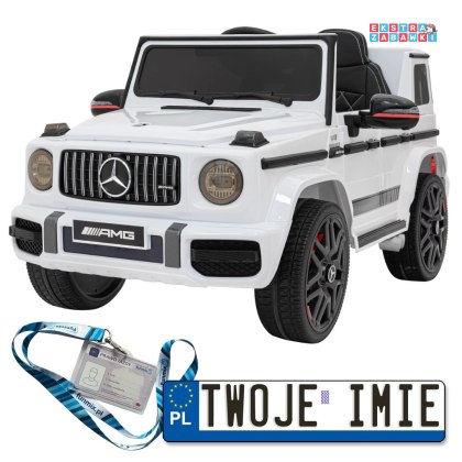 Biały Mercedes AMG G63 na akumulator - 2x25W, 12V/4.5Ah, Pilot, MP3, LED, Wolny Start, EVA - [BBH-0002]
